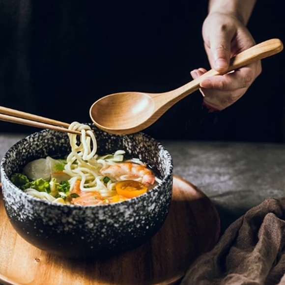 Wooden spoon large round soup rice Multi-use salad 1PC - Picture 4 of 10